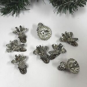 Vintage Christmas Tree light Clips: Tin Pinecone Reflectors, Set of 8